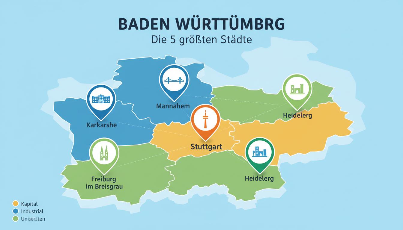 Was sind die 5 größten Städte in Baden-Württemberg?. 1. Welche fünf Städte sind die größten in Baden-Württemberg?