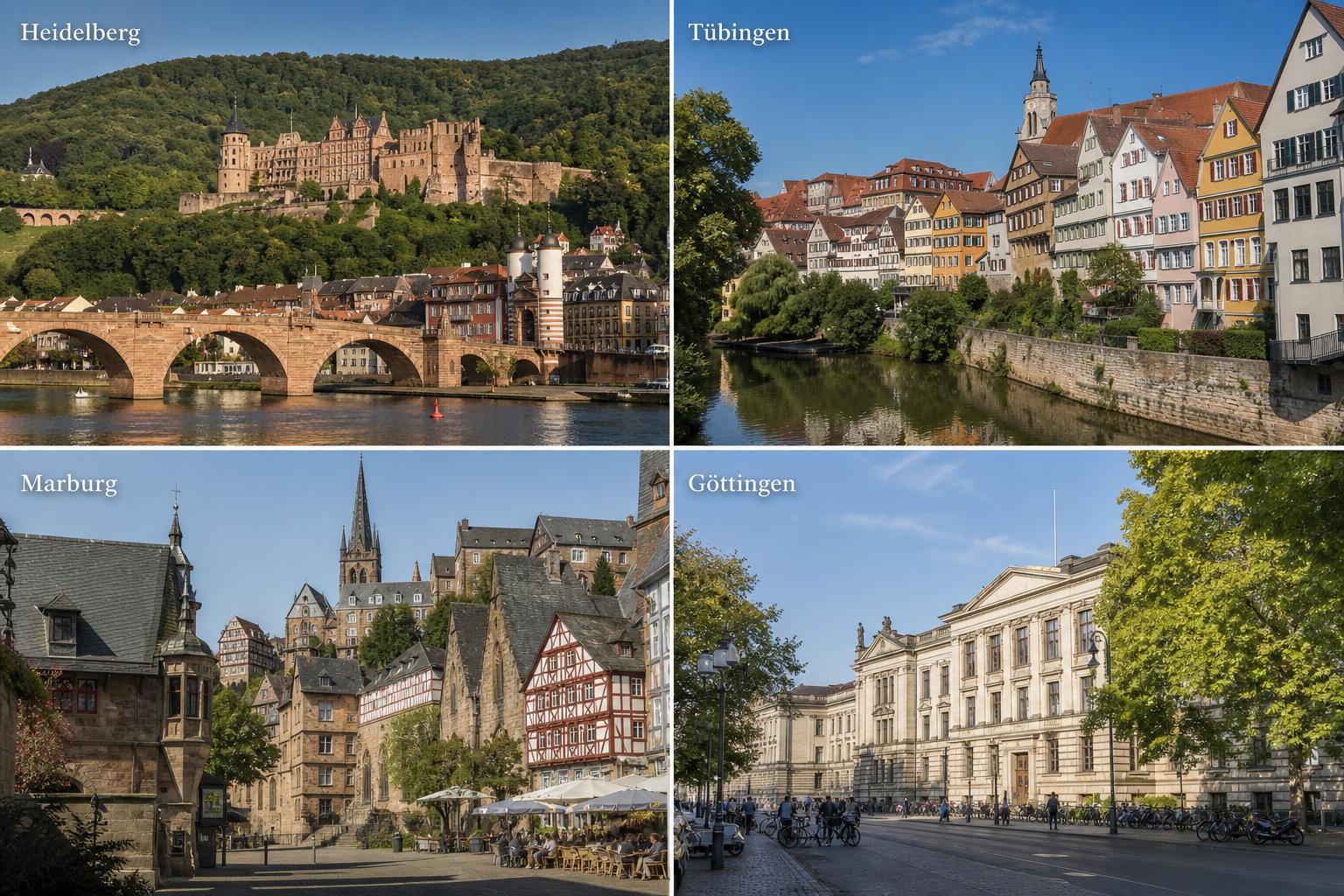 Universitätsstädte mit Altstadt: Heidelberg, Tübingen, Marburg und Göttingen. Marburg: Gotik, Studentenfreude und Lahn