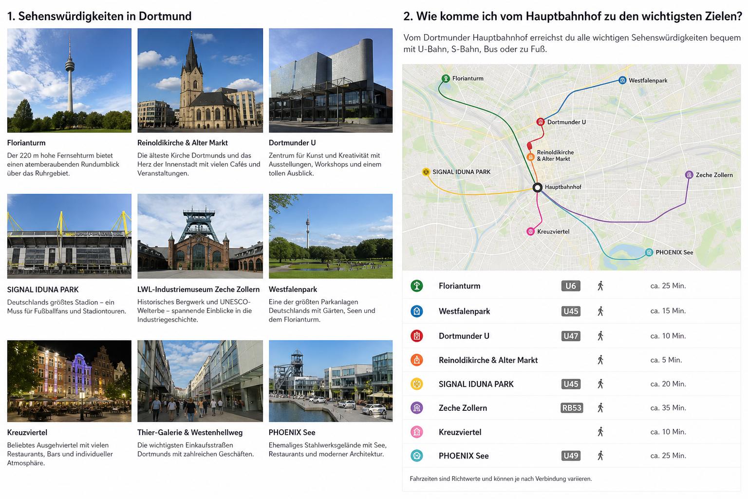 Sehenswürdigkeiten in Dortmund. 2. Wie komme ich vom Hauptbahnhof zu den wichtigsten Zielen?