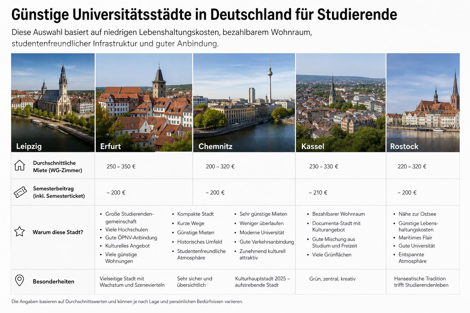 Günstige Universitätsstädte in Deutschland für Studierende. Warum diese Auswahl?