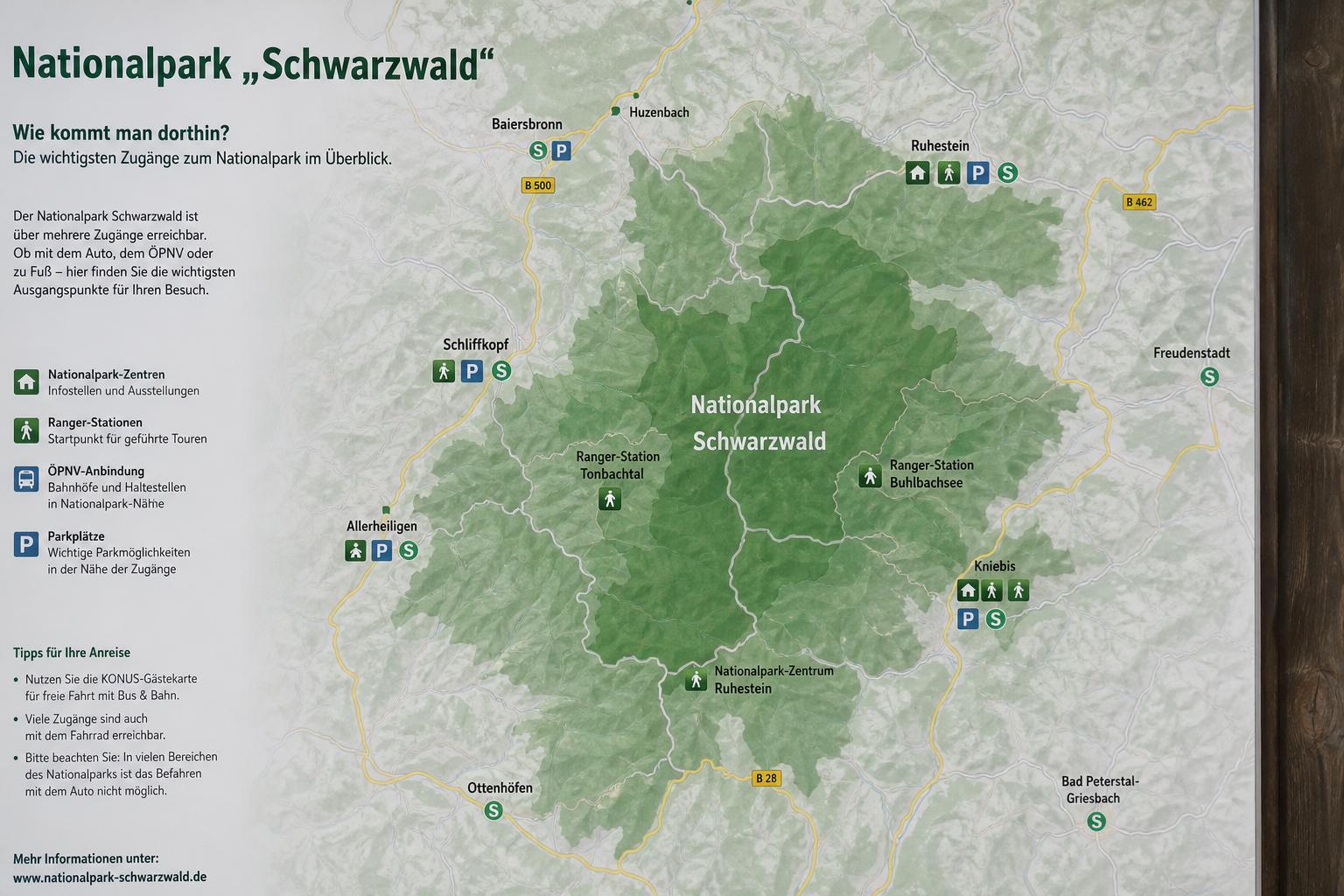 Nationalpark „Schwarzwald“. Wie kommt man dorthin? . Die wichtigsten Zugänge zum Nationalpark im Überblick