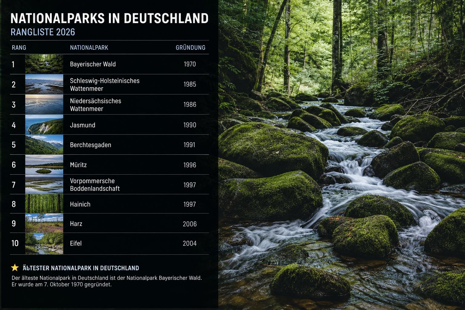 Liste der Nationalparks in Deutschland. Rangliste 2026. Welcher Nationalpark in Deutschland ist der älteste?