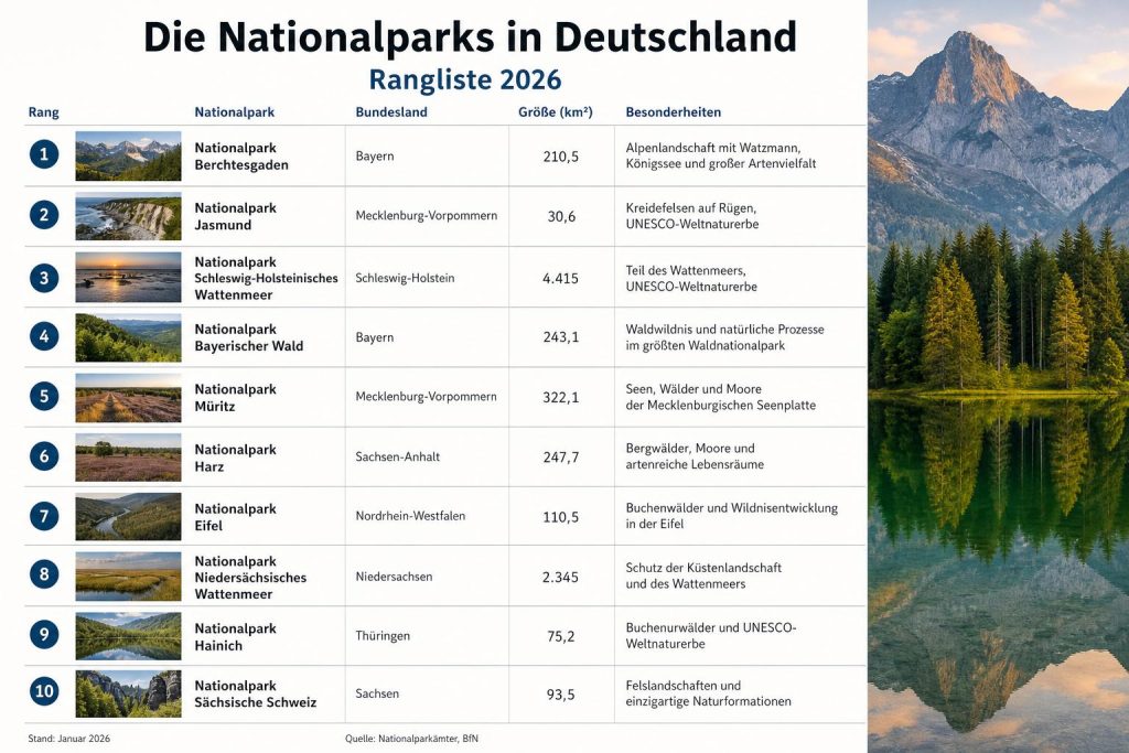 Liste der Nationalparks in Deutschland: Rangliste 2026 der schönsten Wildnis-Gebiete
