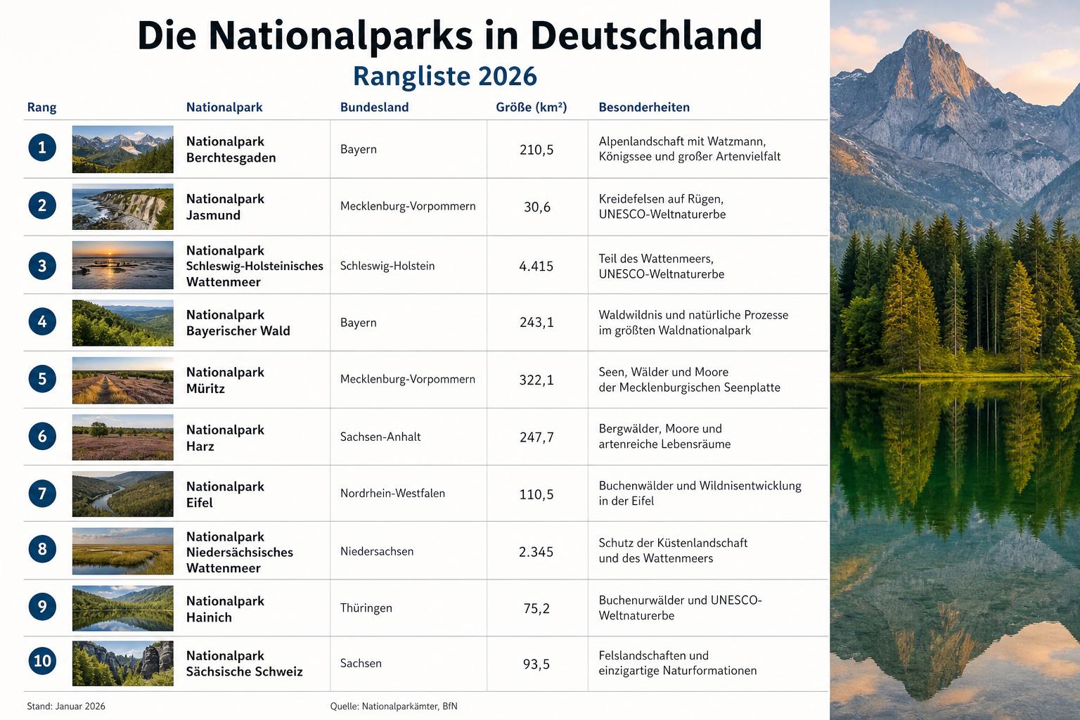 Liste der Nationalparks in Deutschland: Rangliste 2026 der schönsten Wildnis-Gebiete