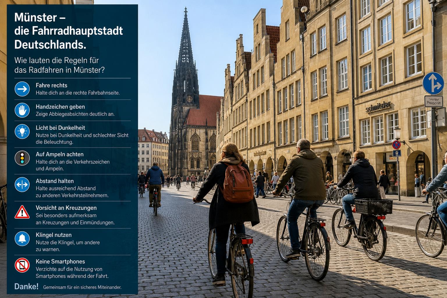 Münster – die Fahrradhauptstadt Deutschlands.. Wie lauten die Regeln für das Radfahren in Münster?