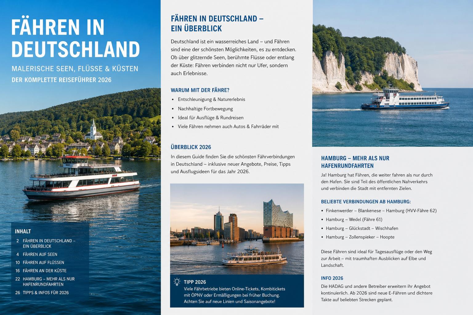 Wo kann man in Deutschland mit Fähren über malerische Seen, Flüsse und entlang der Küste fahren? Der vollständige Reiseführer für das Jahr 2026. Gibt es in Hamburg auch Fähren, die weiter als nur durch den Hafen fahren?