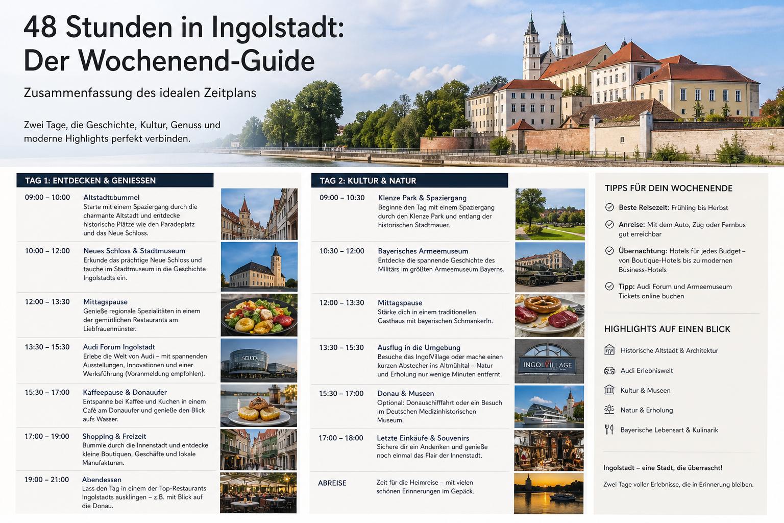 Stunden in Ingolstadt: Der Wochenend-Guide. Zusammenfassung des idealen Zeitplans