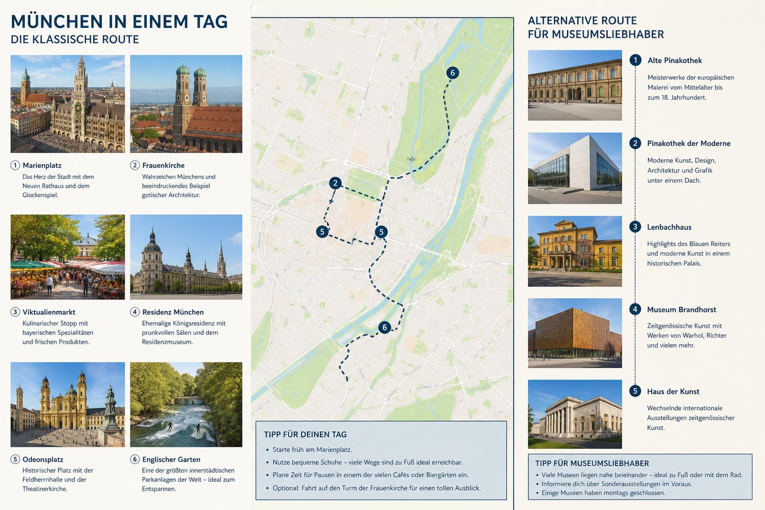 Welche Sehenswürdigkeiten in München kann man in einem Tag besichtigen?. Alternative Route für Museumsliebhaber