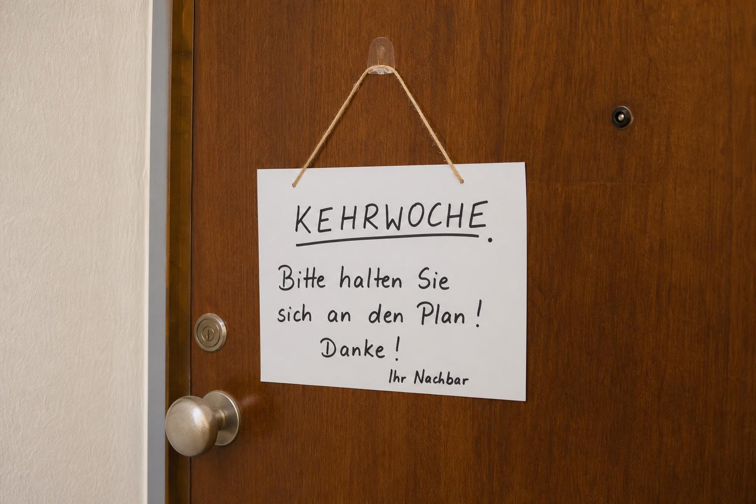 Kehrwoche: Warum der Nachbar Ihnen ein Schild auf die Tür hängt. Mietrecht und Kehrwoche