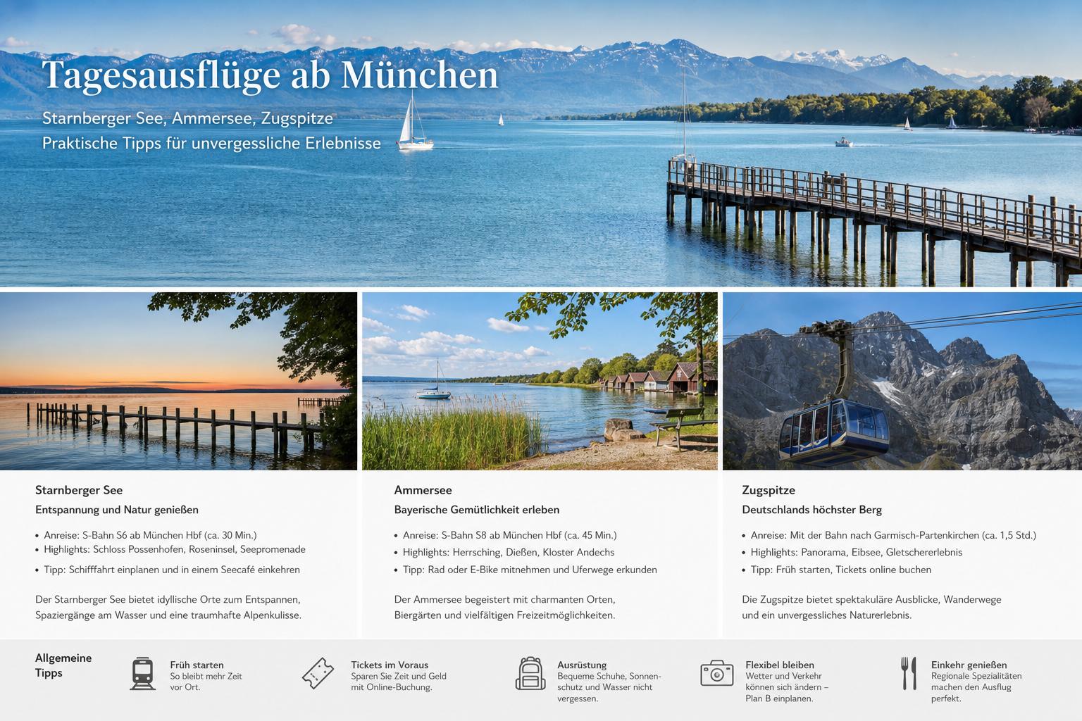Tagesausflüge ab München: Starnberger See, Ammersee, Zugspitze. Praktische Tipps für Tagesausflüge ab München