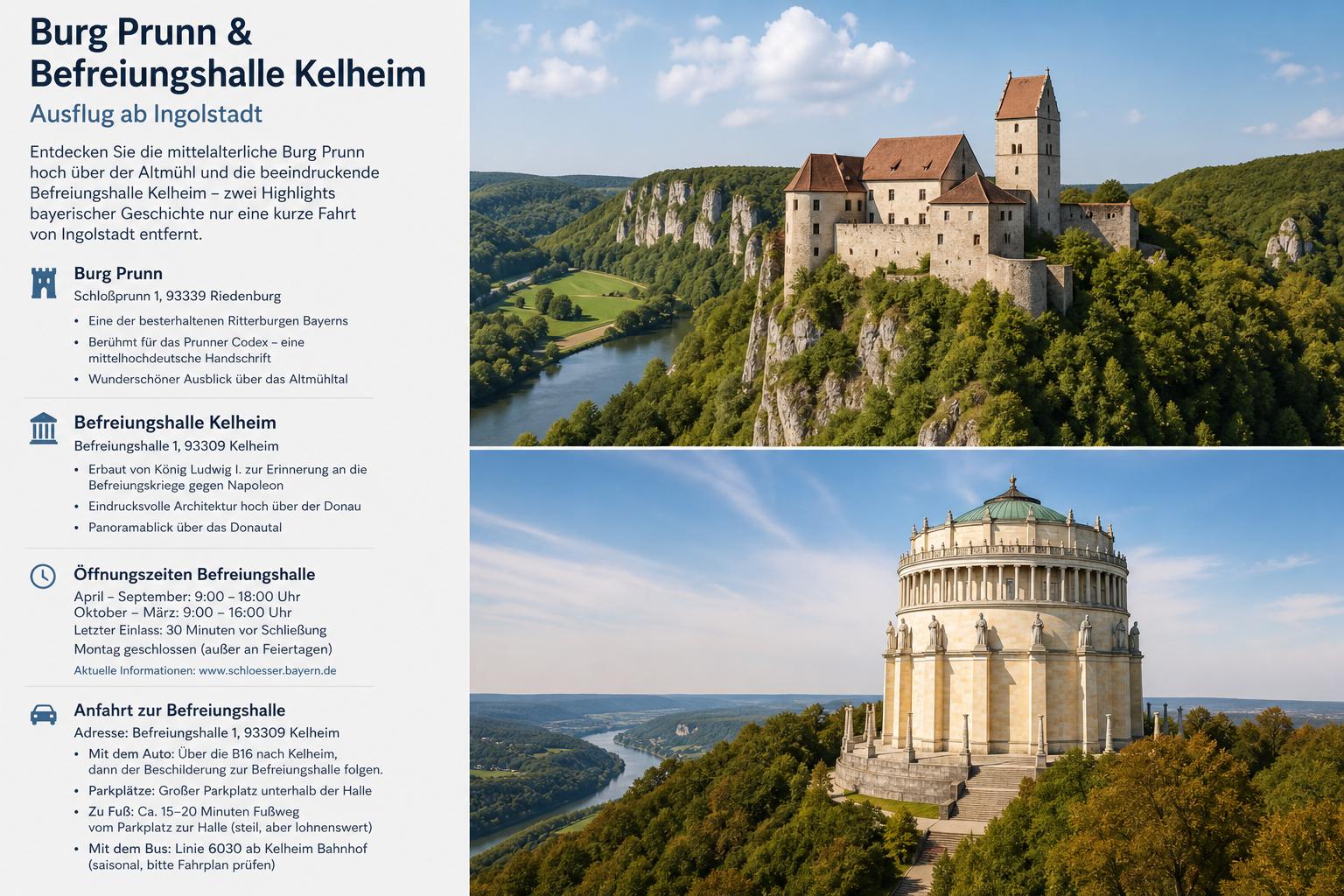 Burg Prunn & Befreiungshalle Kelheim: Ausflug ab Ingolstadt. Öffnungszeiten und Anfahrt zur Befreiungshalle